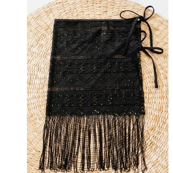 Smooth Fringed Sarongs Black / Women,* - Picture 2 of 4